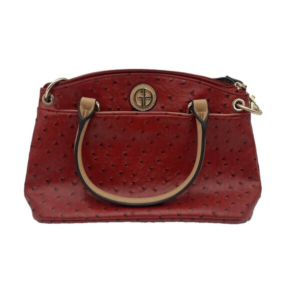 Giani Bernini Faux Ostrich Mini Satchel Faux Ostrich Mini Satchel Red & Gold - Picture 1 of 5